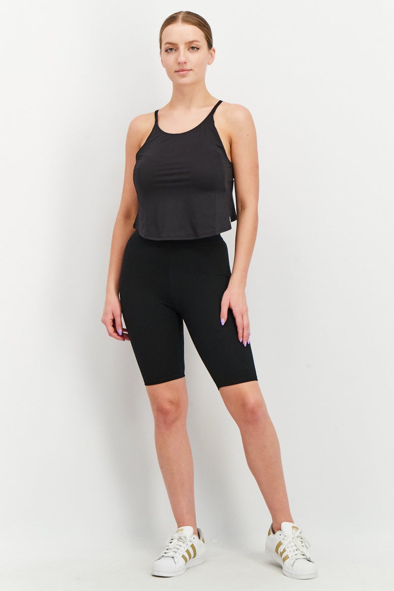 Adidas Women Sportswear Fit Solid Sleeveless Crop Top, Black - Image 4